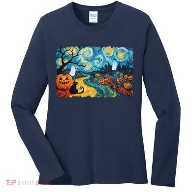 Funny Classic Van Gogh Inspired Halloween Scene Women's Long Sleeve Shirt