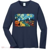 Funny Classic Van Gogh Inspired Halloween Scene Women's Long Sleeve Shirt thumb 0