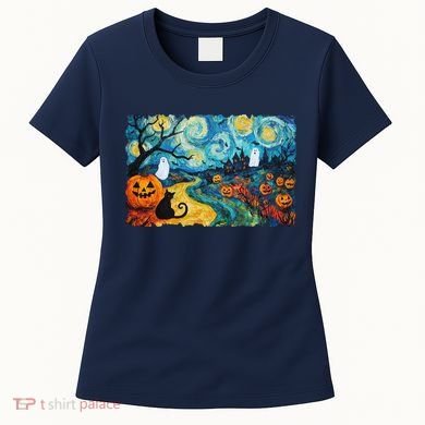 Funny Classic Van Gogh Inspired Halloween Scene Women's T-Shirt