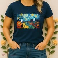 Funny Classic Van Gogh Inspired Halloween Scene Women's T-Shirt thumb 2