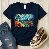 Funny Classic Van Gogh Inspired Halloween Scene Women's T-Shirt thumb 3