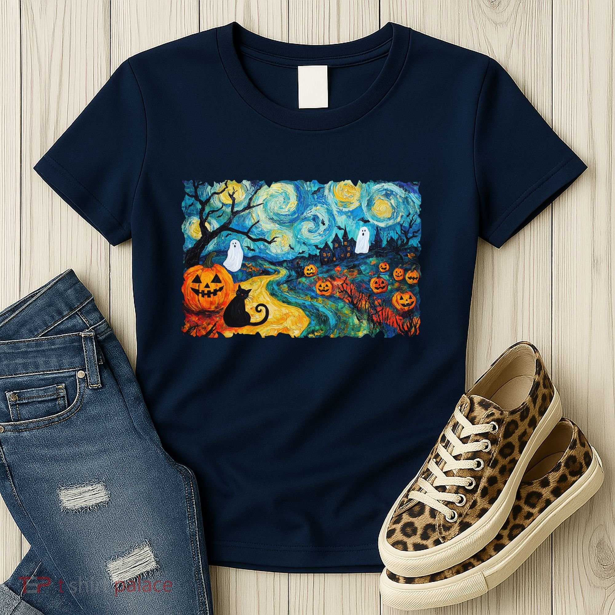 Funny Classic Van Gogh Inspired Halloween Scene Women's T-Shirt