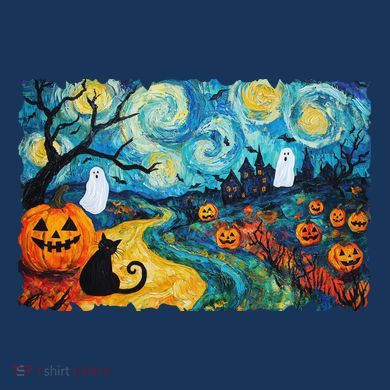 Funny Classic Van Gogh Inspired Halloween Scene Women's T-Shirt