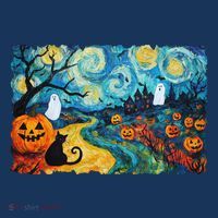 Funny Classic Van Gogh Inspired Halloween Scene Women's T-Shirt thumb 6