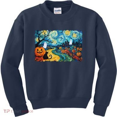 Funny Classic Van Gogh Inspired Halloween Scene Kids Sweatshirt