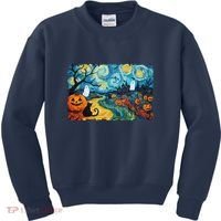 Funny Classic Van Gogh Inspired Halloween Scene Kids Sweatshirt thumb 0