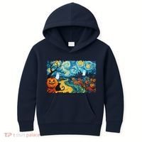 Funny Classic Van Gogh Inspired Halloween Scene Kids Hoodie thumb 0