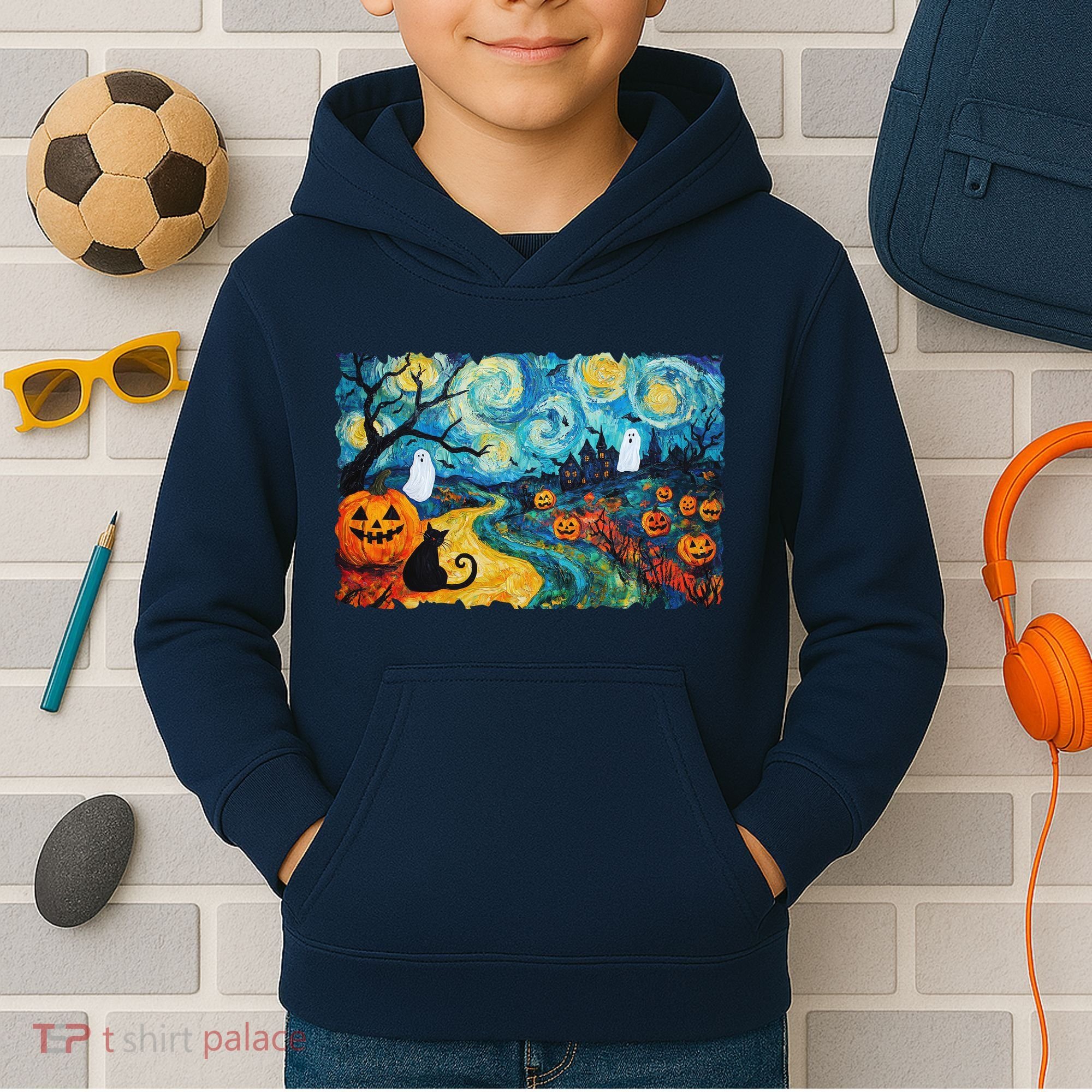 Funny Classic Van Gogh Inspired Halloween Scene Kids Hoodie