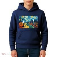 Funny Classic Van Gogh Inspired Halloween Scene Kids Hoodie thumb 4