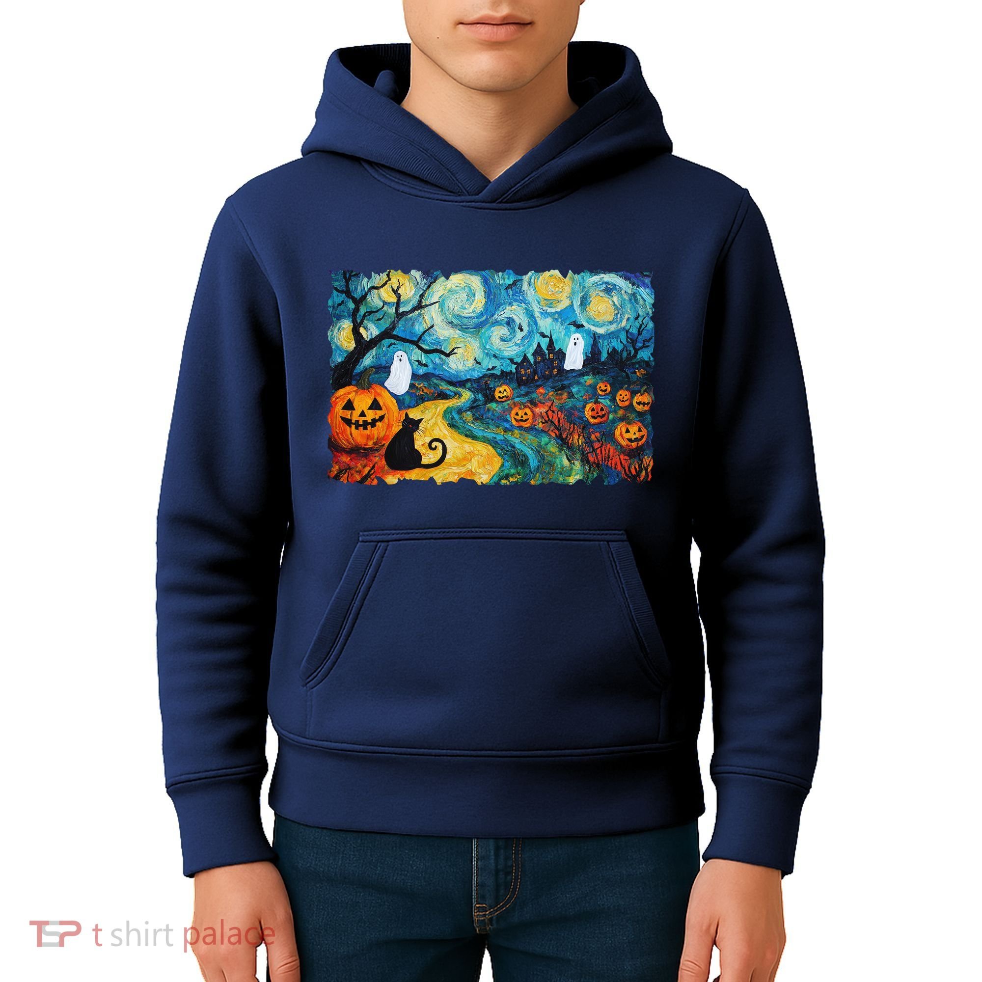 Funny Classic Van Gogh Inspired Halloween Scene Kids Hoodie
