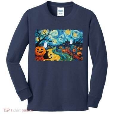 Funny Classic Van Gogh Inspired Halloween Scene Kids Long Sleeve Shirt