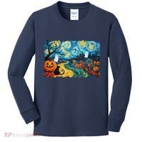 Funny Classic Van Gogh Inspired Halloween Scene Kids Long Sleeve Shirt thumb 0