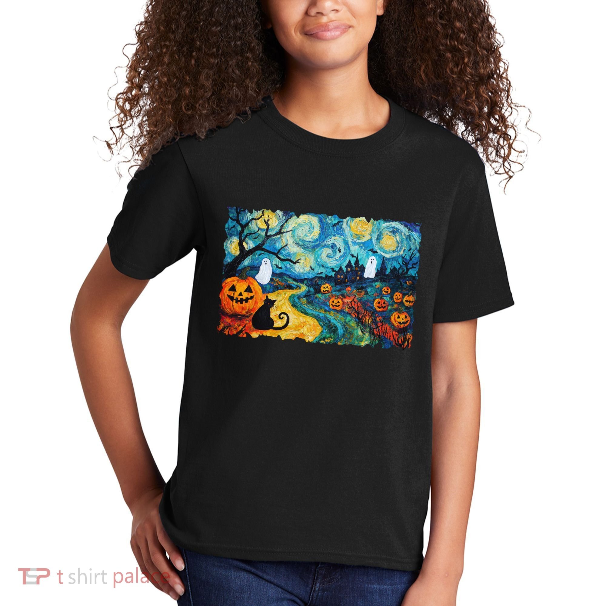 Funny Classic Van Gogh Inspired Halloween Scene Kids T-Shirt
