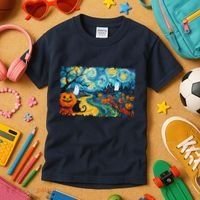 Funny Classic Van Gogh Inspired Halloween Scene Kids T-Shirt thumb 3