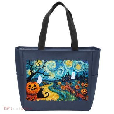 Funny Classic Van Gogh Inspired Halloween Scene Tote Bag
