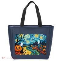 Funny Classic Van Gogh Inspired Halloween Scene Tote Bag thumb 0