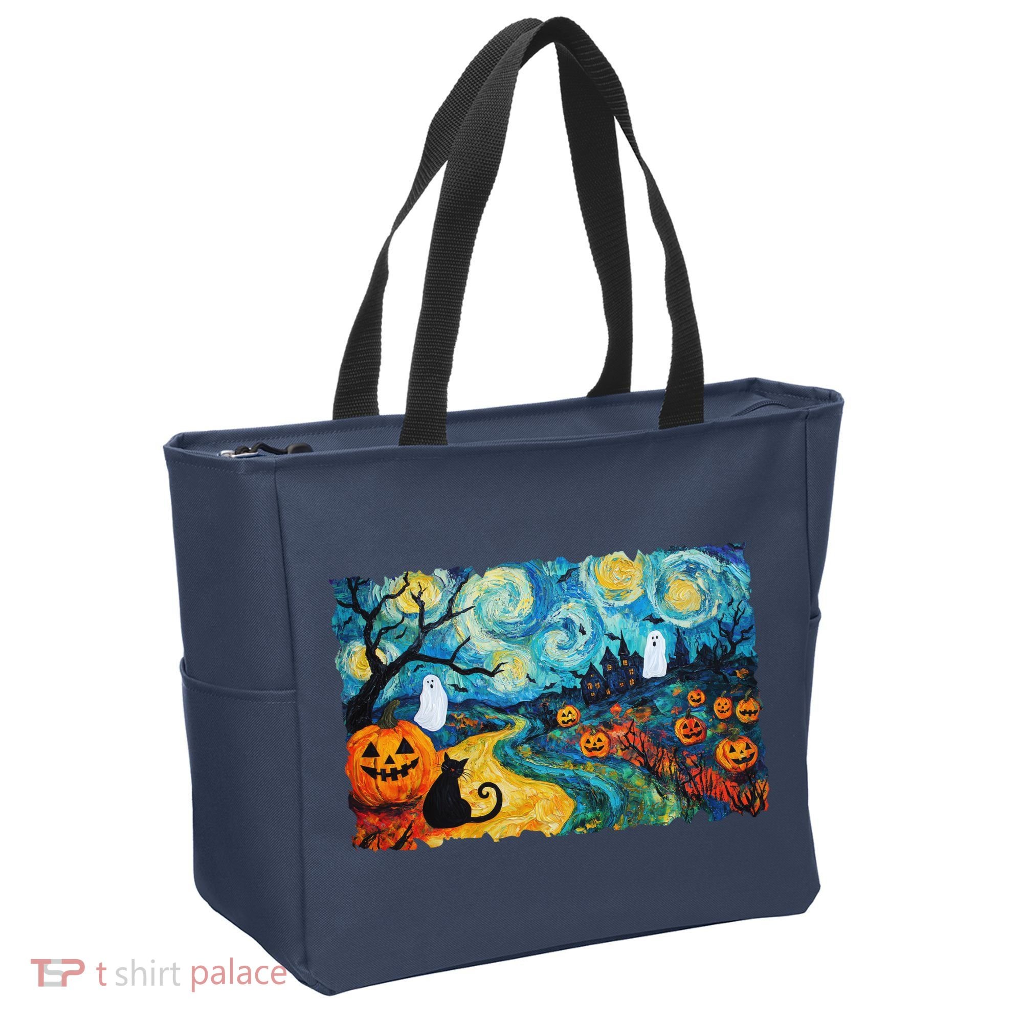 Funny Classic Van Gogh Inspired Halloween Scene Tote Bag