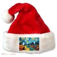 Funny Classic Van Gogh Inspired Halloween Scene Santa Hat thumb 0