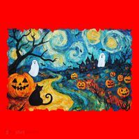 Funny Classic Van Gogh Inspired Halloween Scene Santa Hat thumb 1