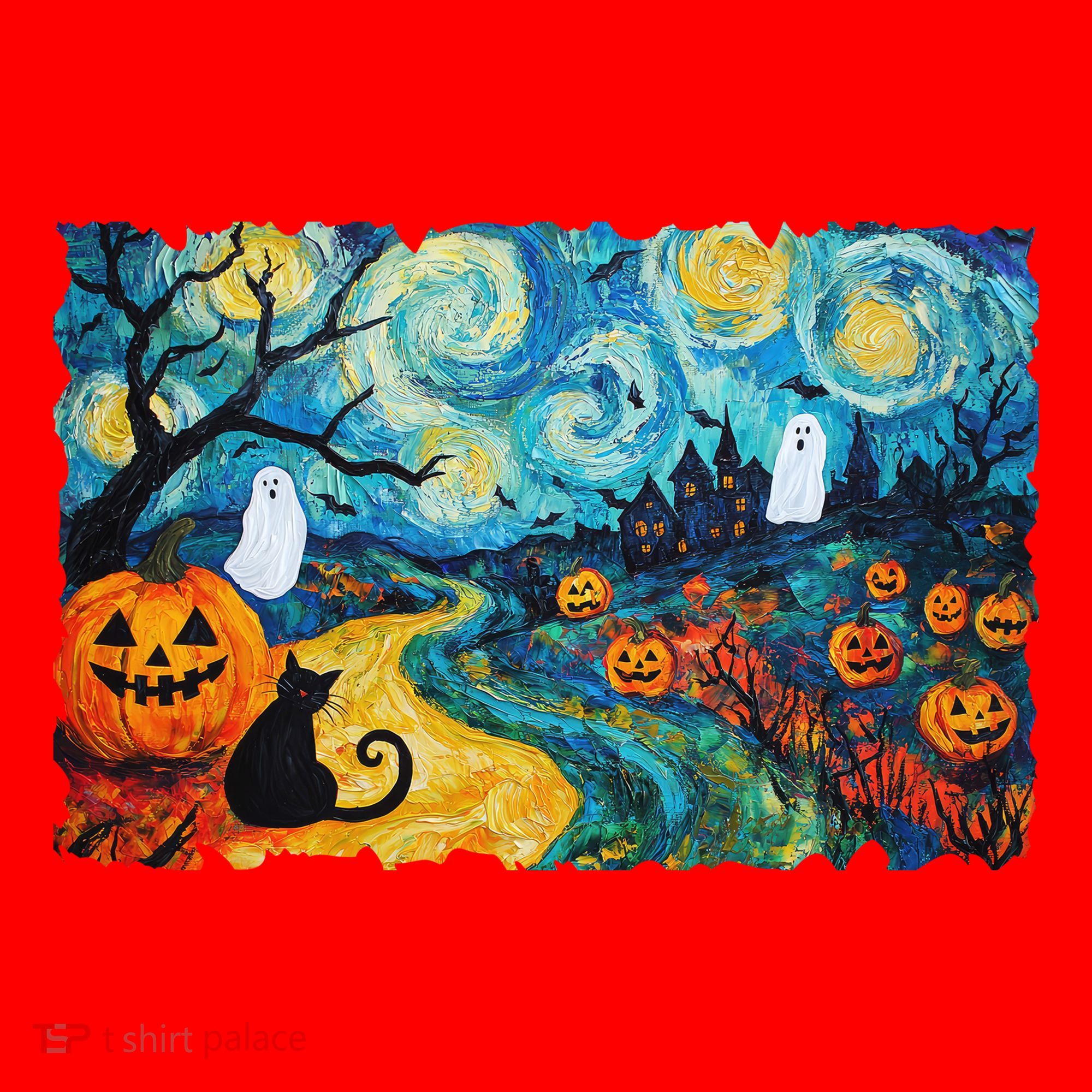 Funny Classic Van Gogh Inspired Halloween Scene Santa Hat