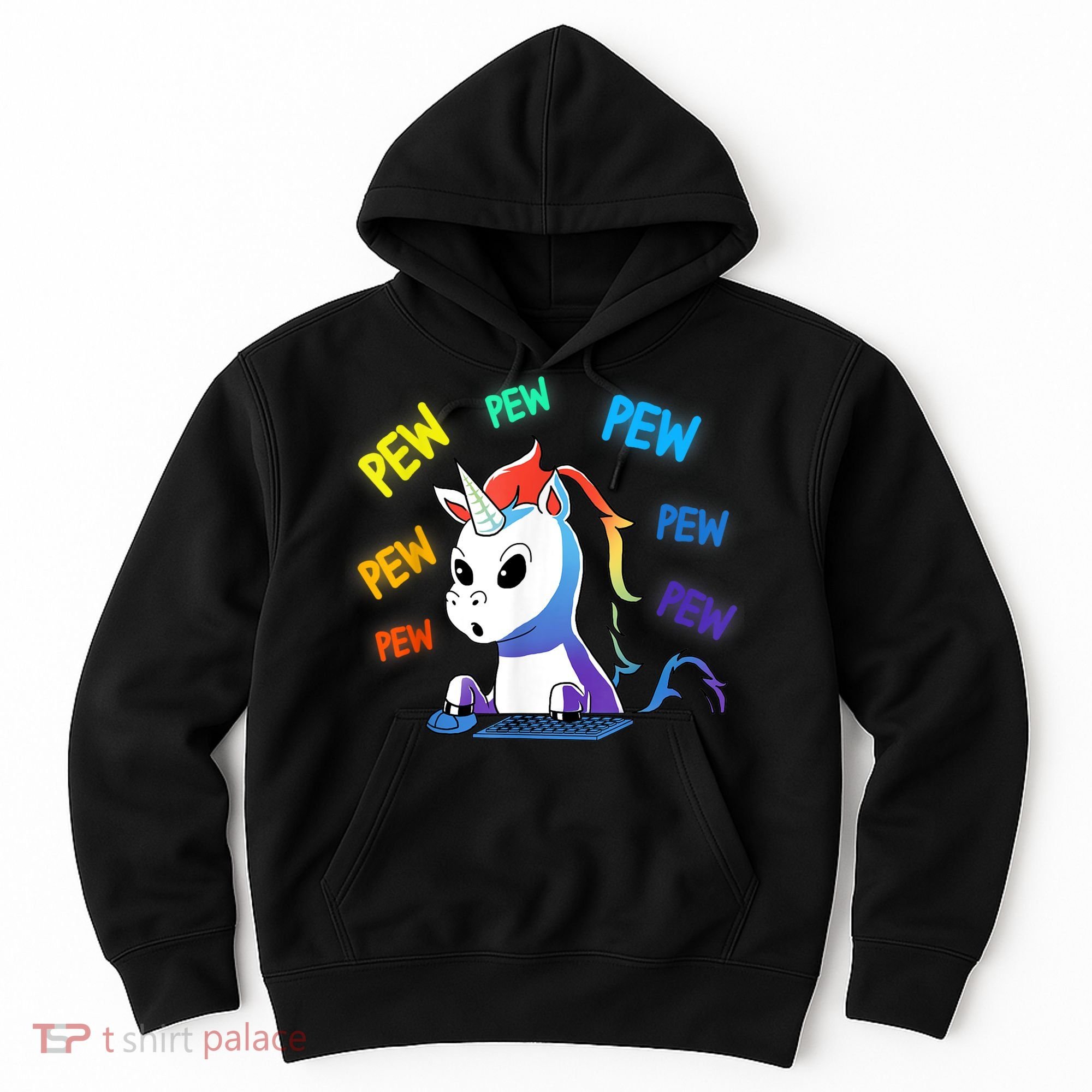 Funny Cute Video Gaming Rainbow Unicorn Pew Pew Hoodie