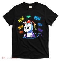 Funny Cute Video Gaming Rainbow Unicorn Pew Pew T-Shirt thumb 0