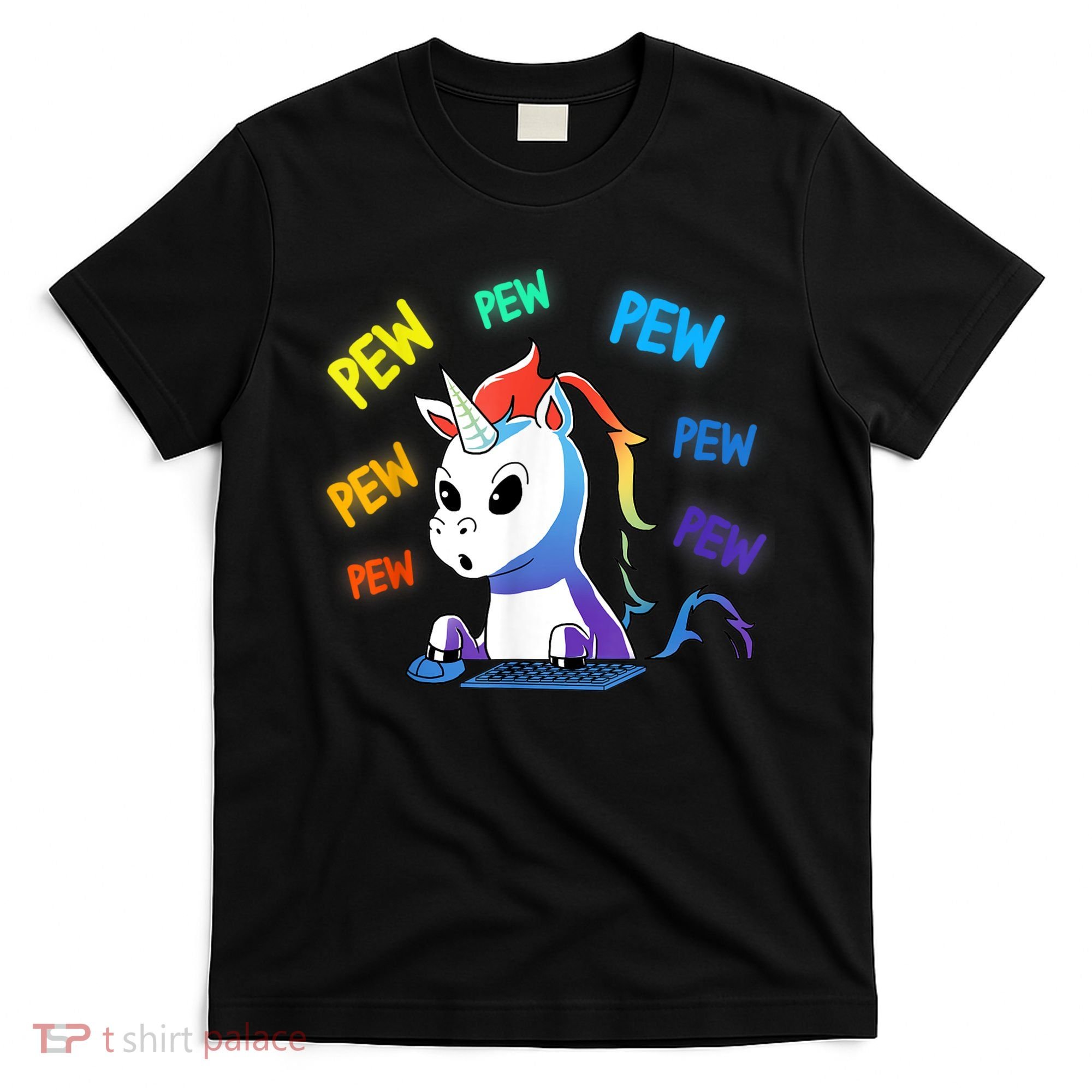 Funny Cute Video Gaming Rainbow Unicorn Pew Pew T-Shirt