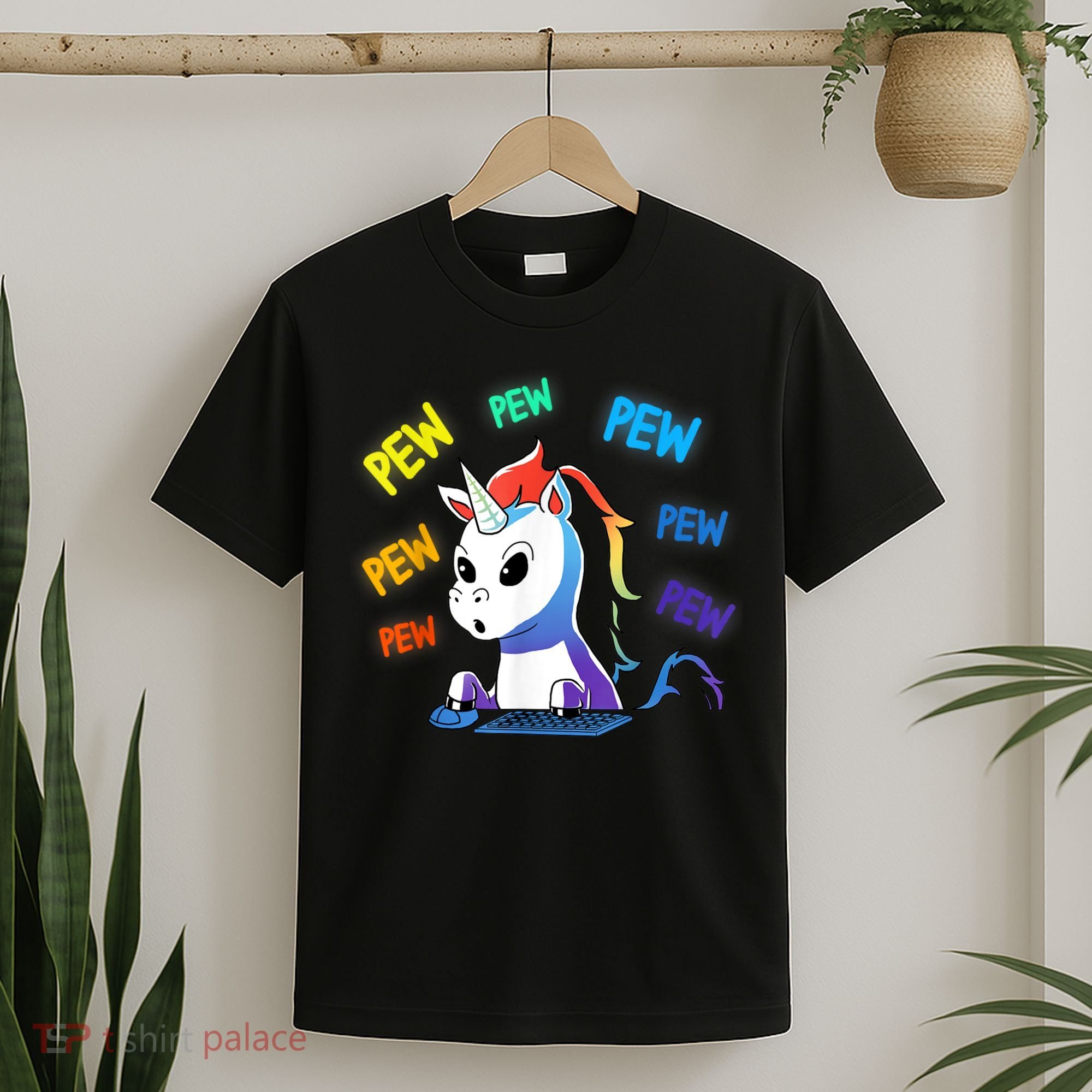 Funny Cute Video Gaming Rainbow Unicorn Pew Pew T-Shirt
