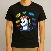 Funny Cute Video Gaming Rainbow Unicorn Pew Pew T-Shirt thumb 3
