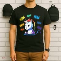 Funny Cute Video Gaming Rainbow Unicorn Pew Pew T-Shirt thumb 6