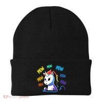 Funny Cute Video Gaming Rainbow Unicorn Pew Pew Beanie thumb 0