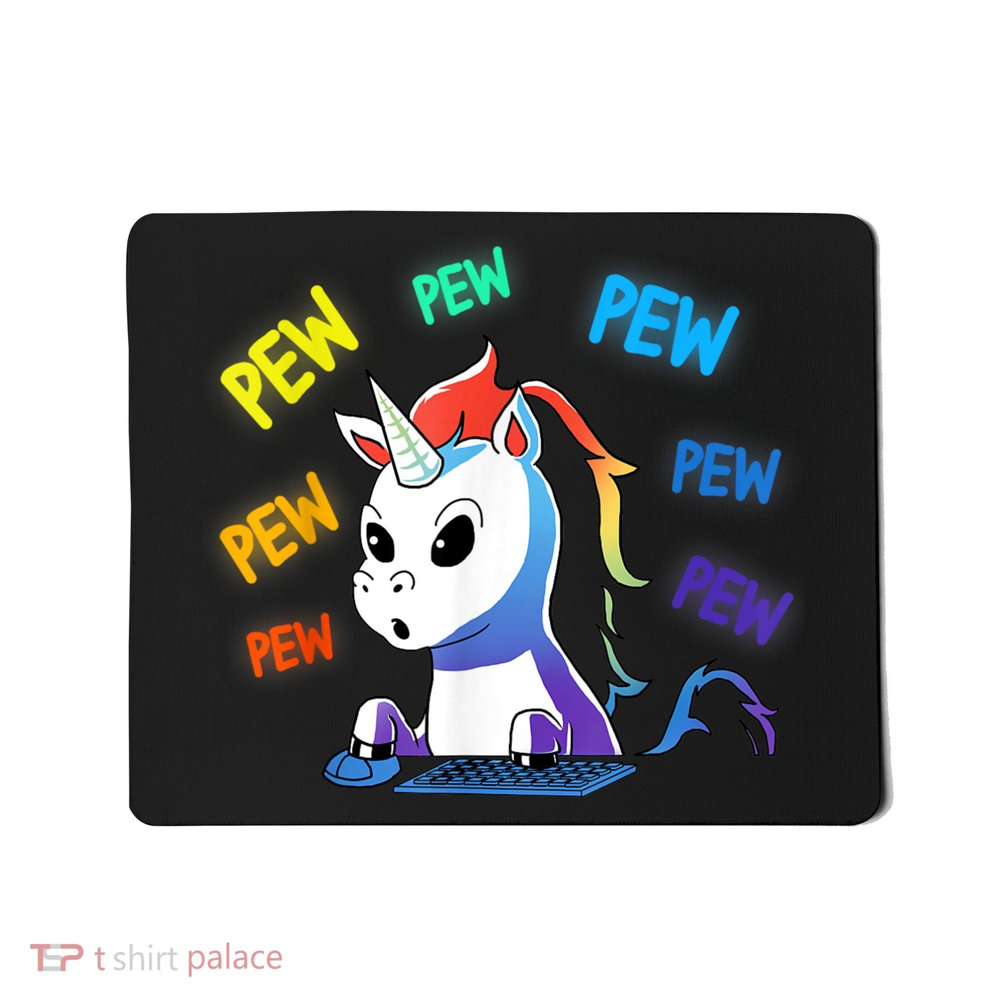 Funny Cute Video Gaming Rainbow Unicorn Pew Pew Mousepad