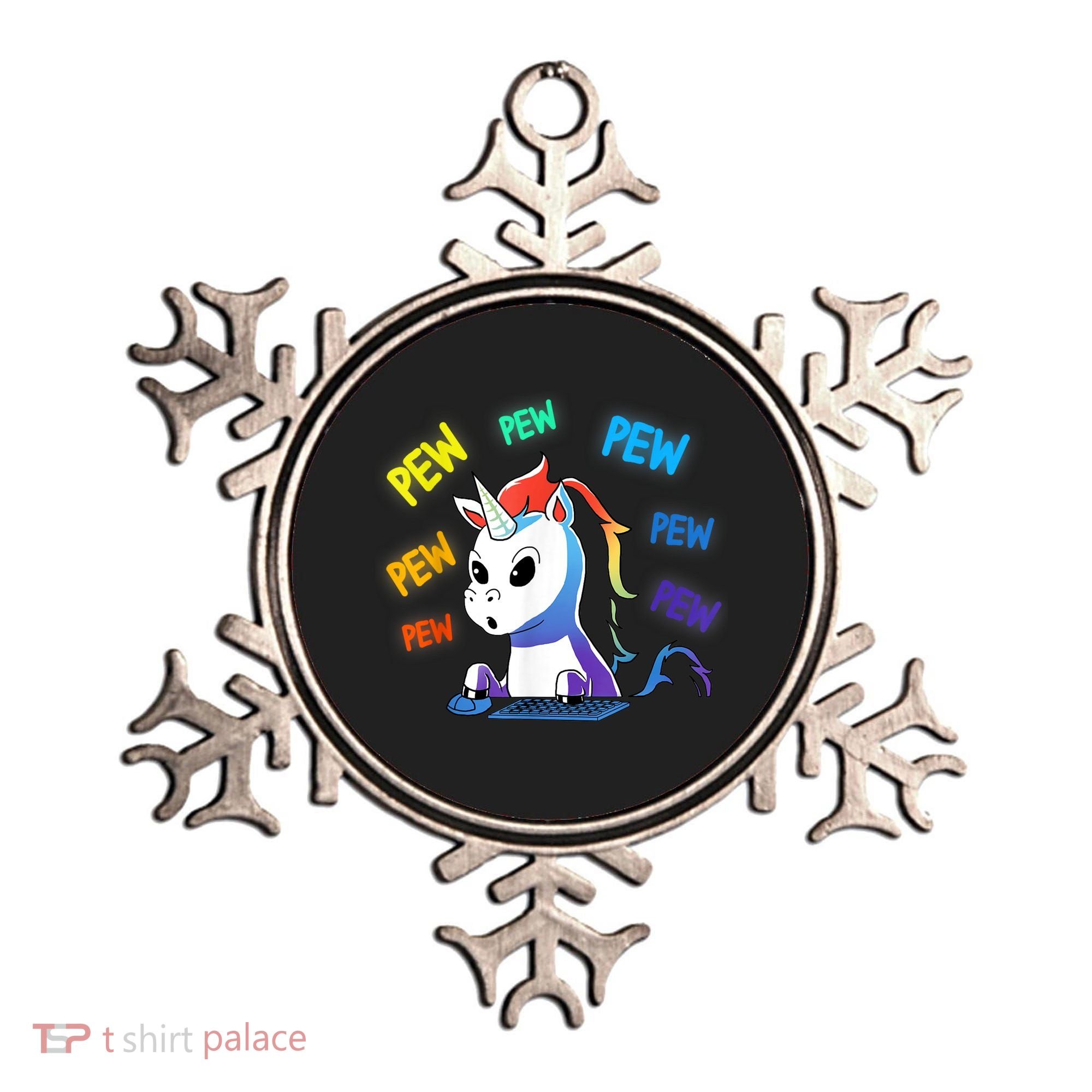Funny Cute Video Gaming Rainbow Unicorn Pew Pew Ornament
