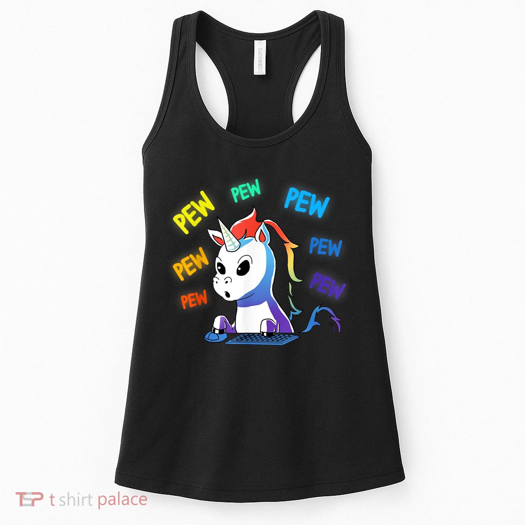 Funny Cute Video Gaming Rainbow Unicorn Pew Pew Women's Tank Top