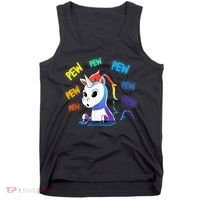 Funny Cute Video Gaming Rainbow Unicorn Pew Pew Tank Top thumb 0