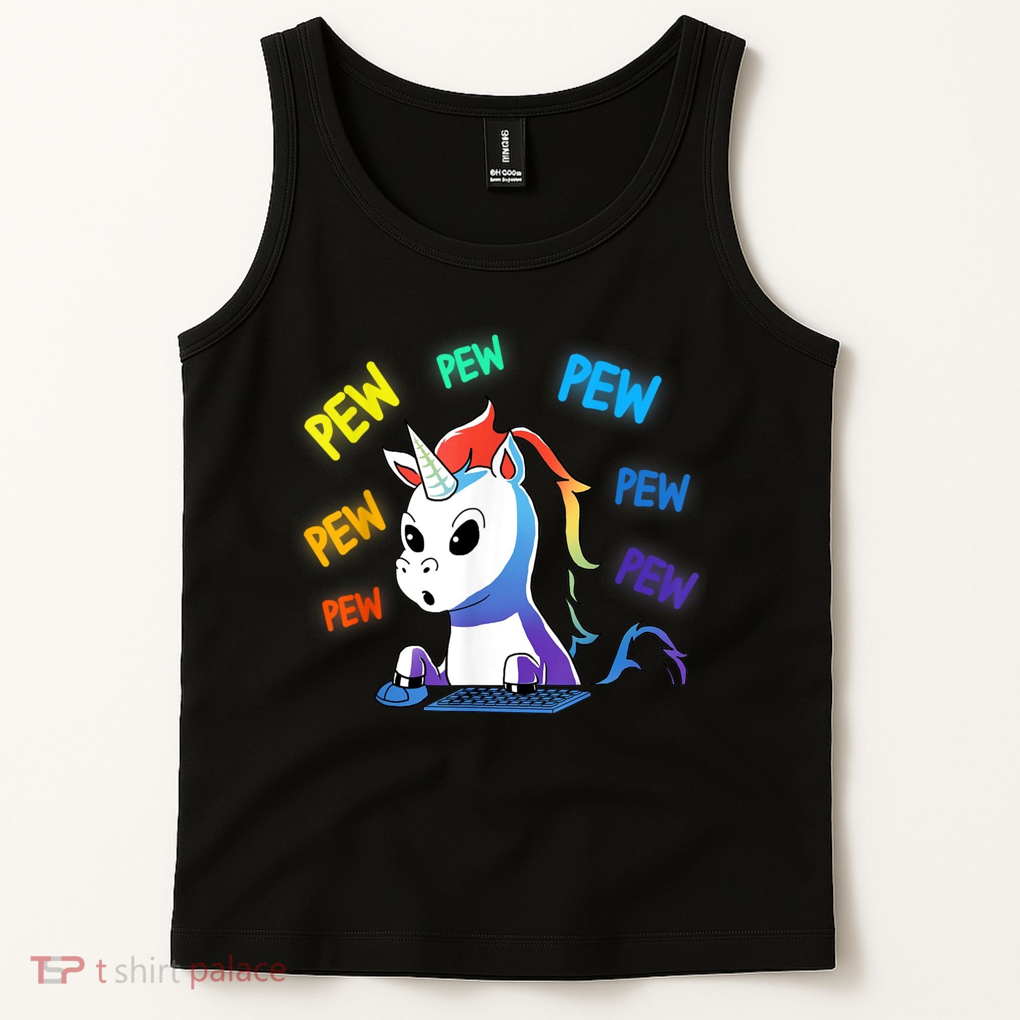 Funny Cute Video Gaming Rainbow Unicorn Pew Pew Tank Top