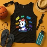 Funny Cute Video Gaming Rainbow Unicorn Pew Pew Tank Top thumb 4