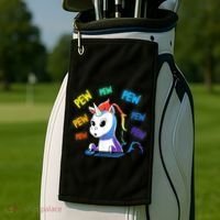 Funny Cute Video Gaming Rainbow Unicorn Pew Pew Golf Towel thumb 2