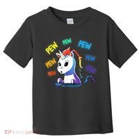 Funny Cute Video Gaming Rainbow Unicorn Pew Pew Toddler T-Shirt thumb 0
