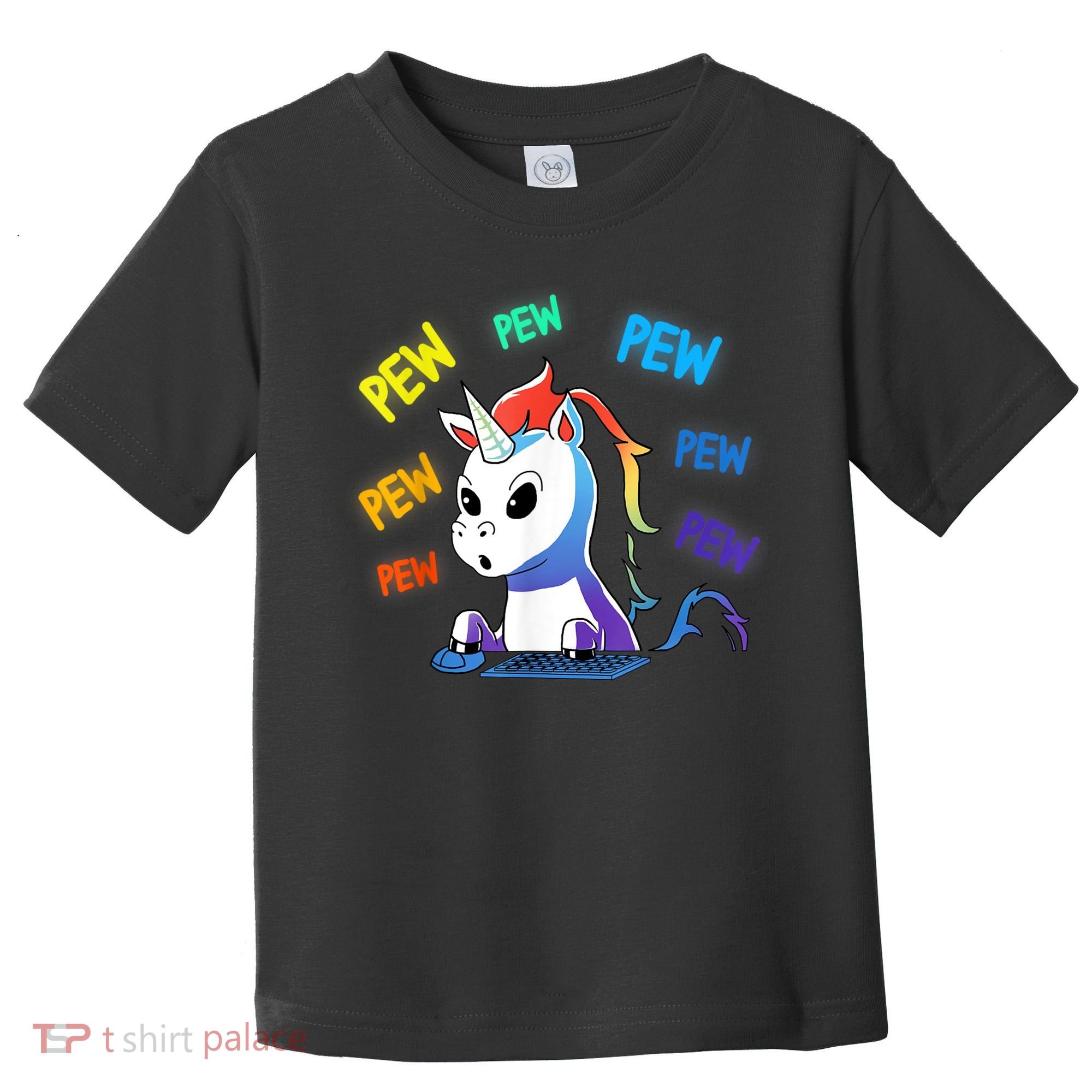 Funny Cute Video Gaming Rainbow Unicorn Pew Pew Toddler T-Shirt