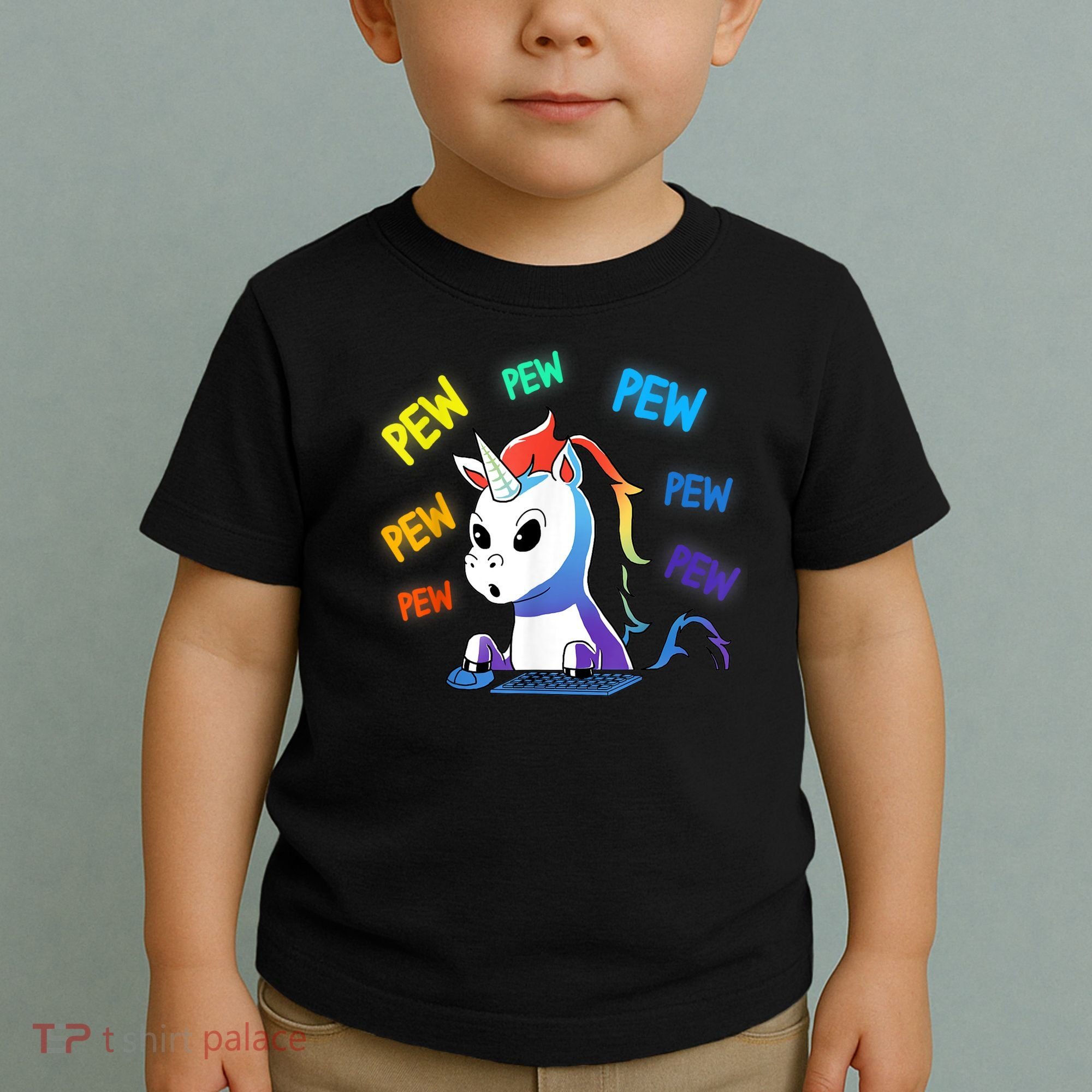 Funny Cute Video Gaming Rainbow Unicorn Pew Pew Toddler T-Shirt
