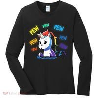 Funny Cute Video Gaming Rainbow Unicorn Pew Pew Women's Long Sleeve Shirt thumb 0