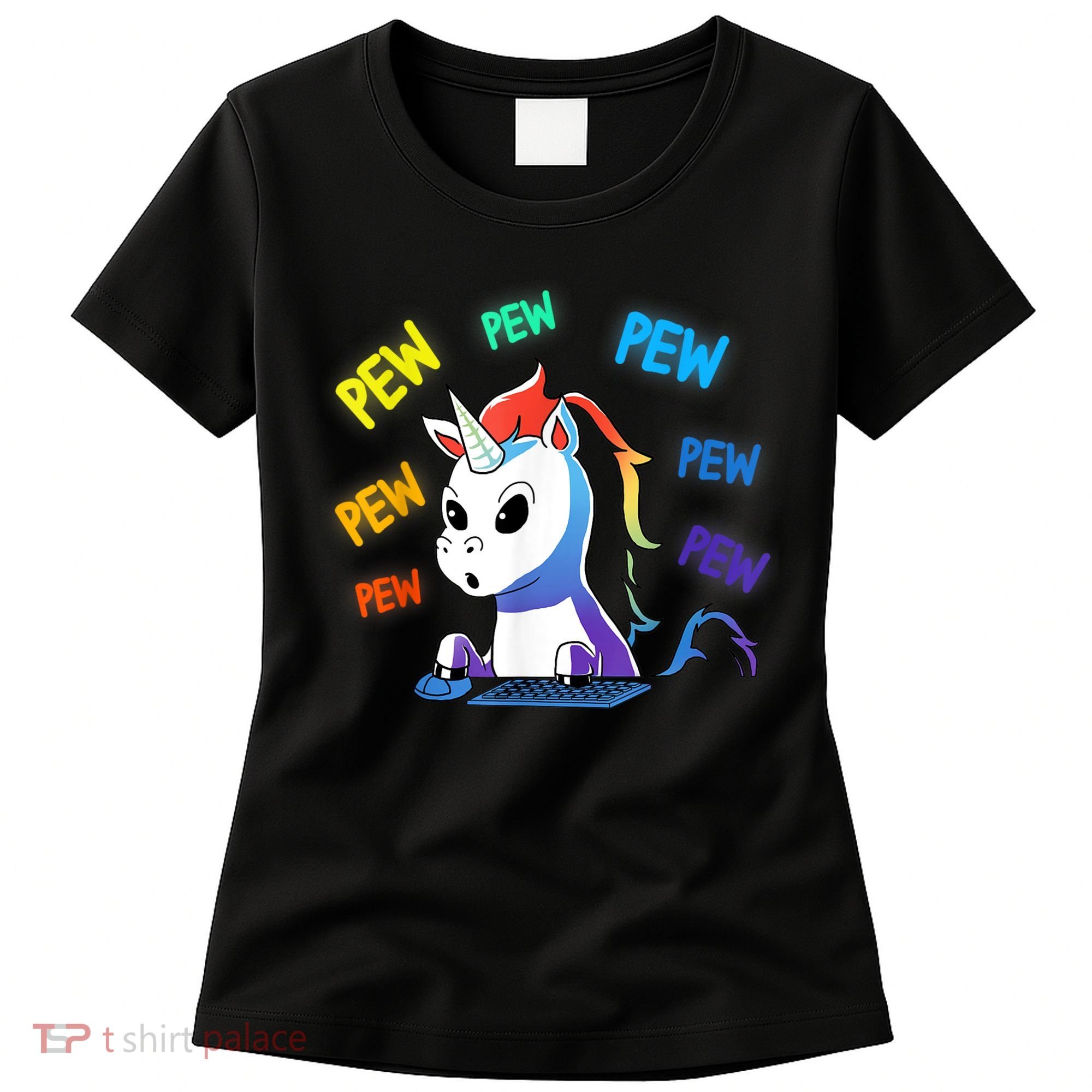 Funny Cute Video Gaming Rainbow Unicorn Pew Pew Women's T-Shirt