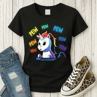 Funny Cute Video Gaming Rainbow Unicorn Pew Pew Women's T-Shirt thumb 3