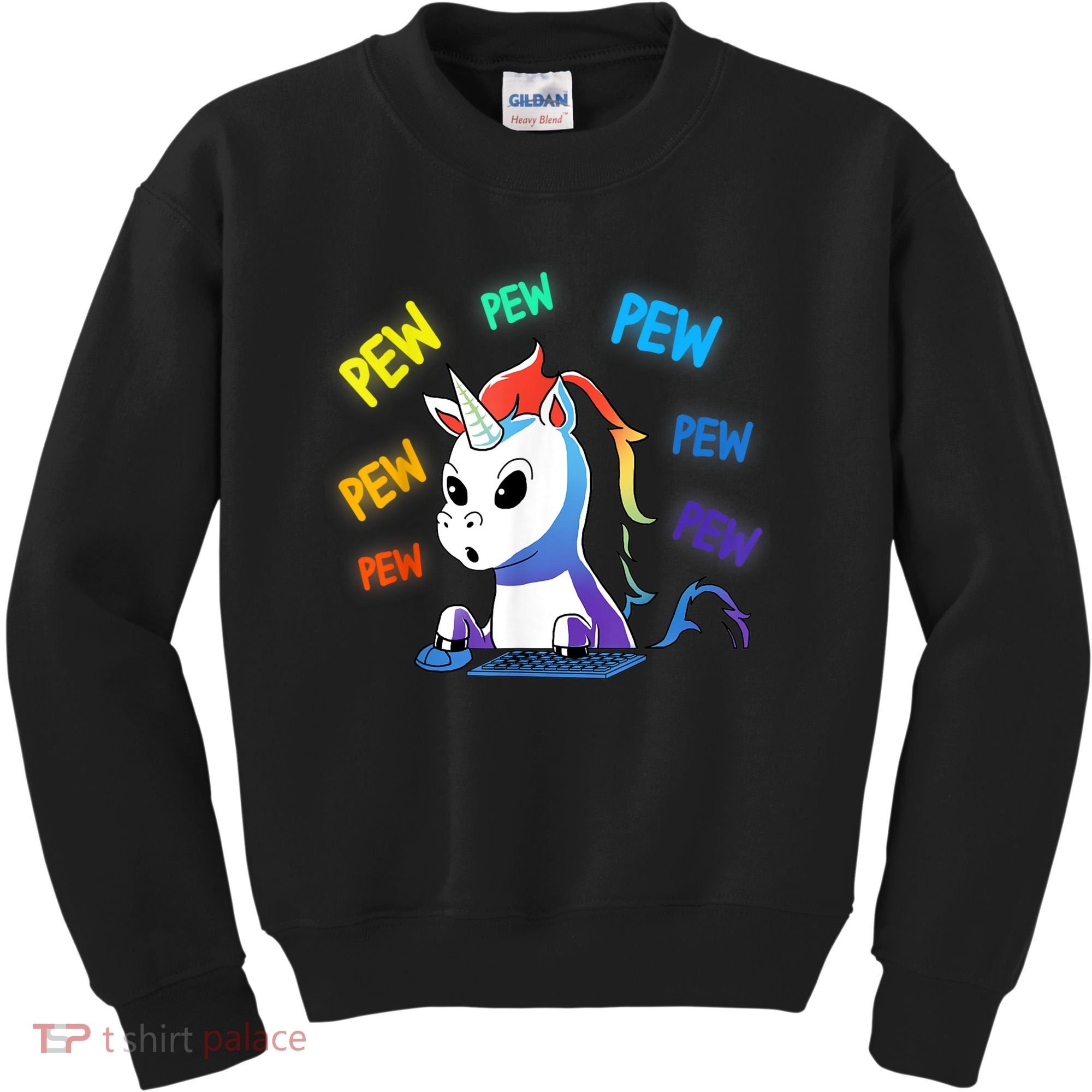 Funny Cute Video Gaming Rainbow Unicorn Pew Pew Kids Sweatshirt