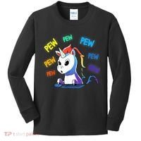 Funny Cute Video Gaming Rainbow Unicorn Pew Pew Kids Long Sleeve Shirt thumb 0