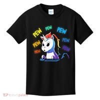 Funny Cute Video Gaming Rainbow Unicorn Pew Pew Kids T-Shirt thumb 0