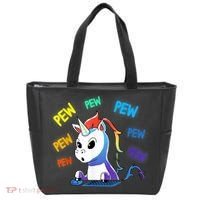 Funny Cute Video Gaming Rainbow Unicorn Pew Pew Tote Bag thumb 0