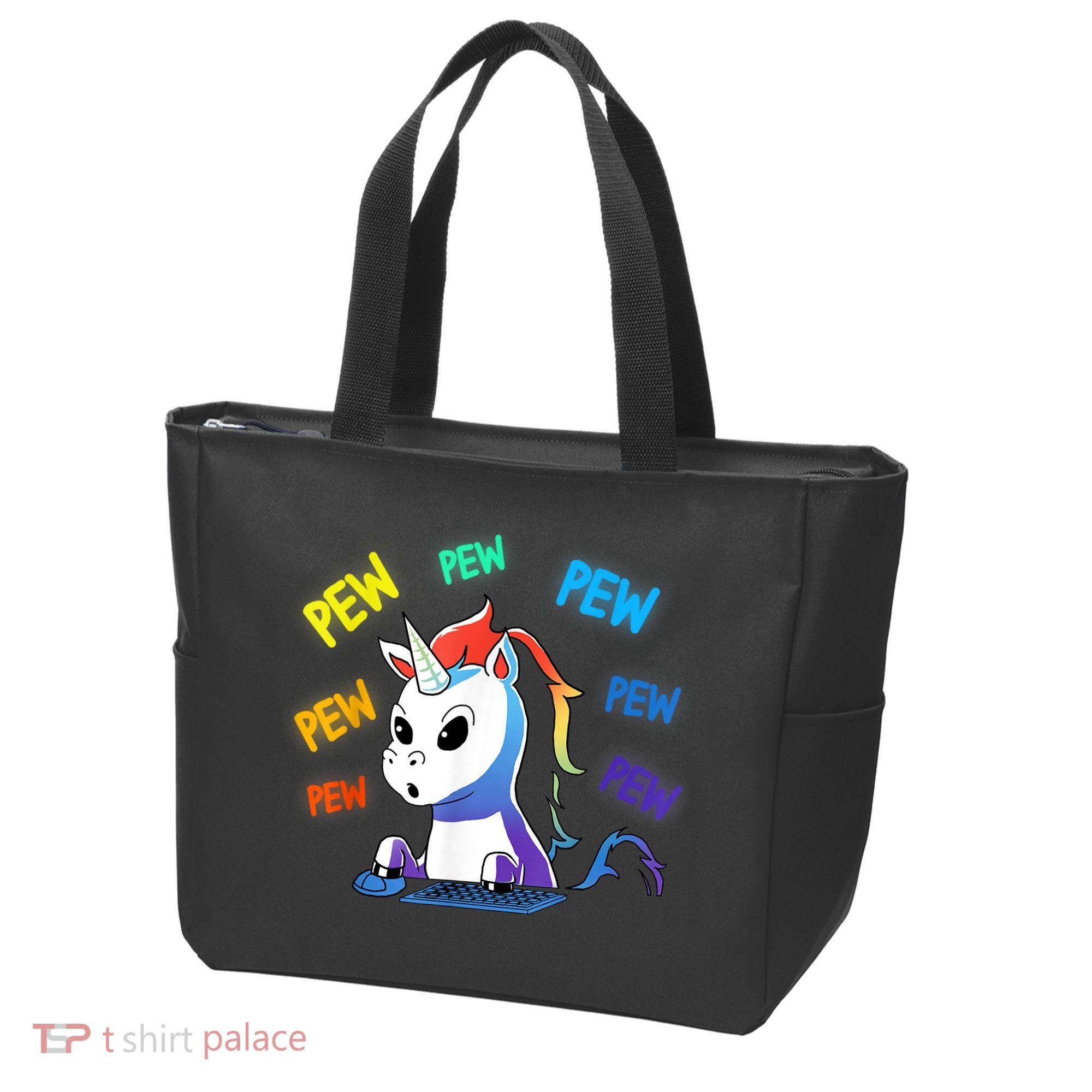 Funny Cute Video Gaming Rainbow Unicorn Pew Pew Tote Bag