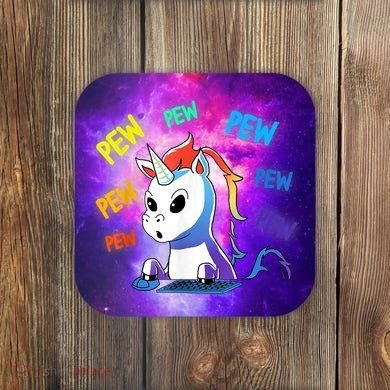 Funny Cute Video Gaming Rainbow Unicorn Pew Pew Coaster